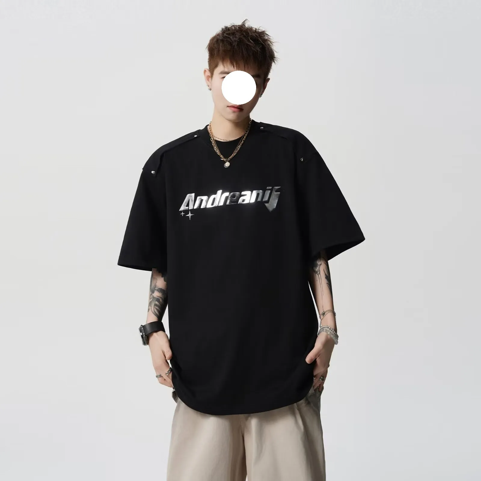 Men's Heavyweight Cotton T-Shirt - Trendy Summer Short Sleeve Crew Neck Tee with Letter Print - Loose Fit Casual Top thumbnail 7