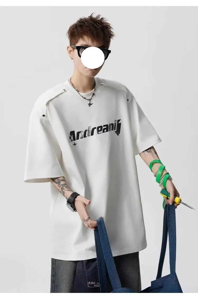 Men's Heavyweight Cotton T-Shirt - Trendy Summer Short Sleeve Crew Neck Tee with Letter Print - Loose Fit Casual Top showcase 9