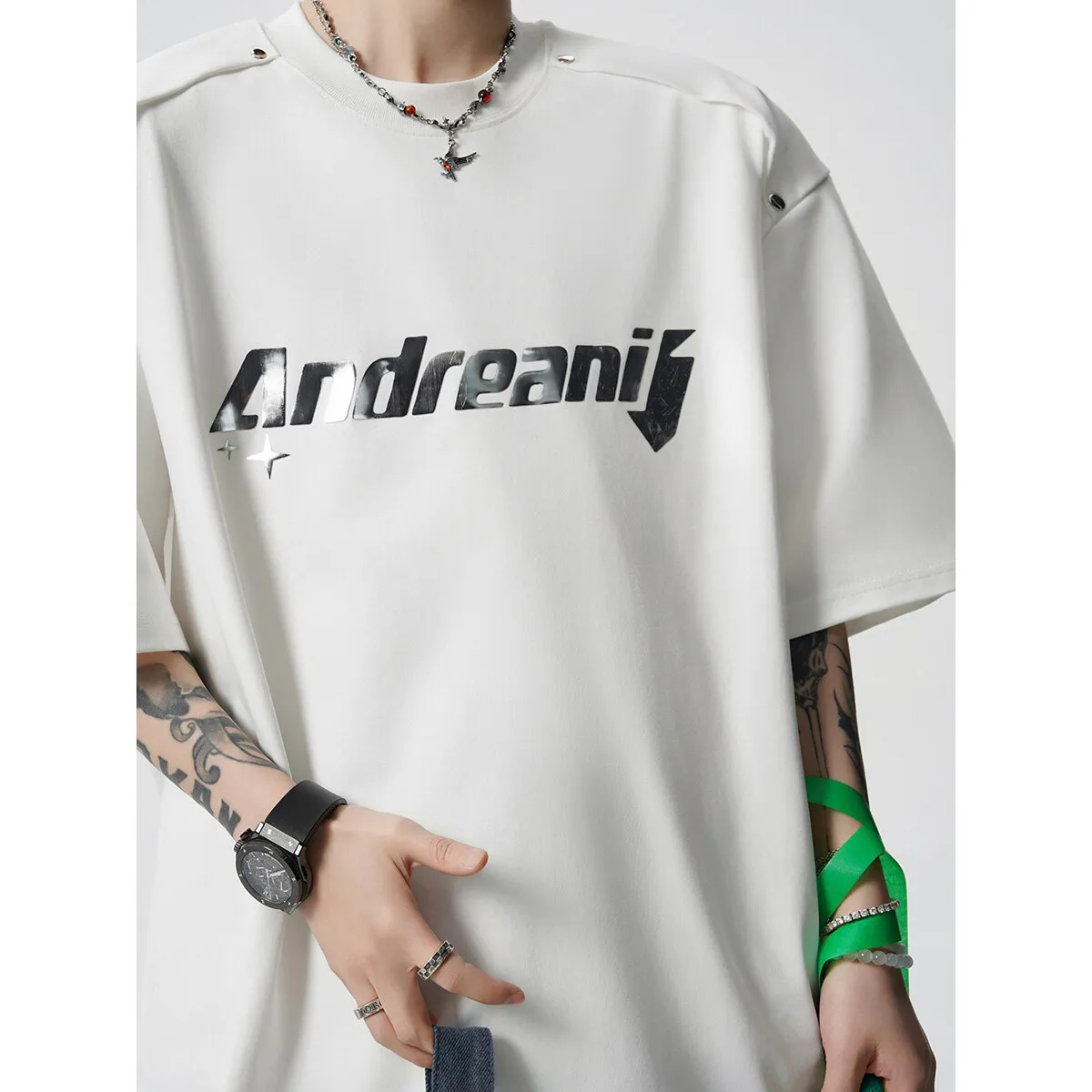 Men's Heavyweight Cotton T-Shirt - Trendy Summer Short Sleeve Crew Neck Tee with Letter Print - Loose Fit Casual Top thumbnail 3