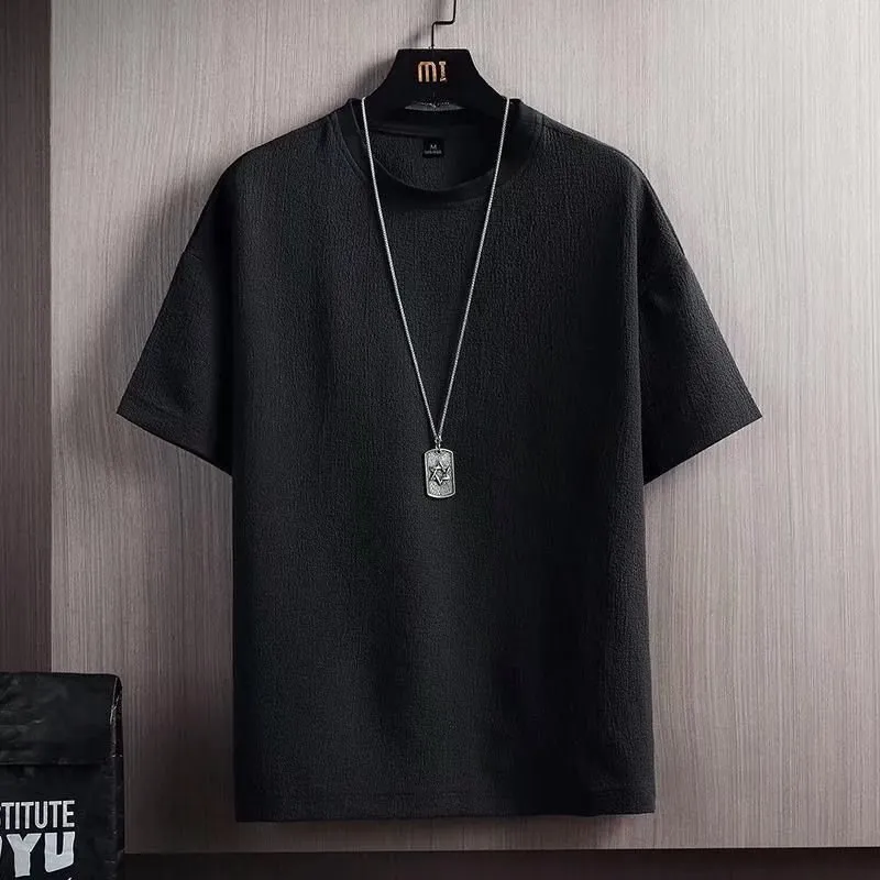 Men's Ice Silk Short Sleeve T-Shirt Summer Cotton Linen Blend Solid Color Loose Fit Undershirt White 3/4 Sleeve Top Casual Fashion thumbnail 2