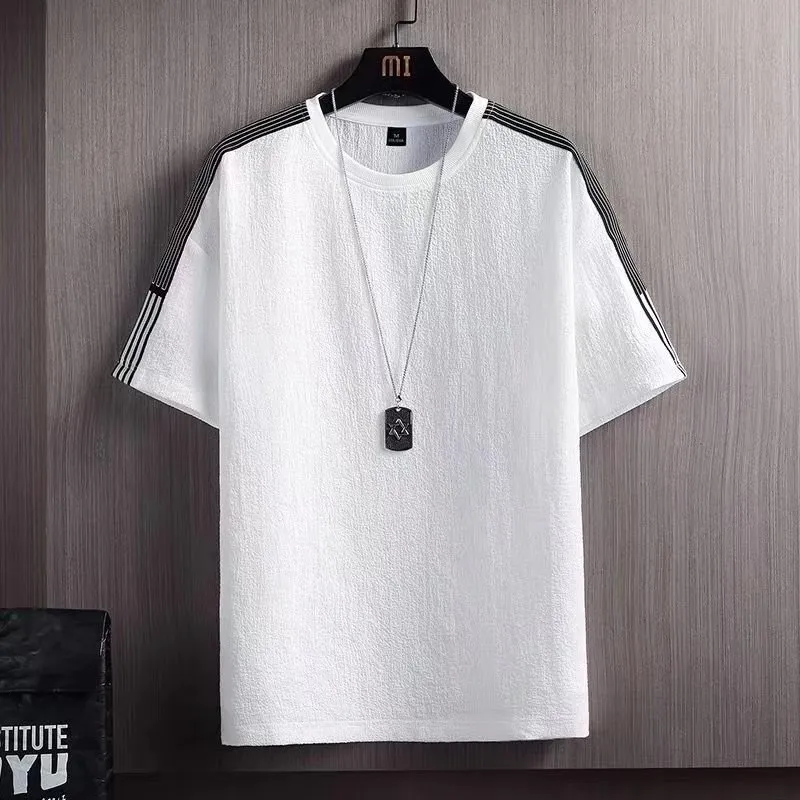 Men's Ice Silk Short Sleeve T-Shirt Summer Cotton Linen Blend Solid Color Loose Fit Undershirt White 3/4 Sleeve Top Casual Fashion thumbnail 8