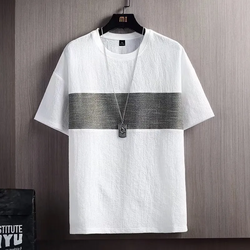 Men's Ice Silk Short Sleeve T-Shirt Summer Cotton Linen Blend Solid Color Loose Fit Undershirt White 3/4 Sleeve Top Casual Fashion thumbnail 5