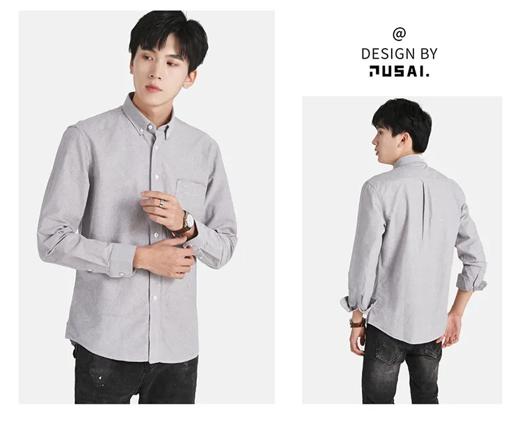 Men's Long Sleeve Oxford Shirt - Trendy Casual Button Down Dress Shirt, No-Iron Cotton Fabric, Versatile for Work & Everyday Wear showcase 19