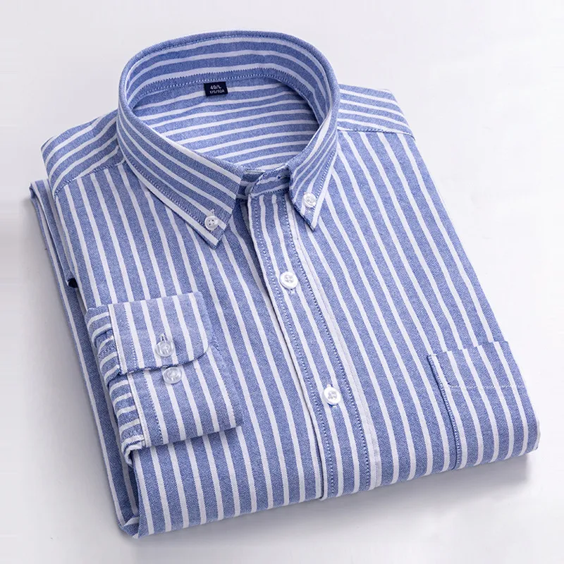 Men's Long Sleeve Oxford Shirt - Trendy Casual Button Down Dress Shirt, No-Iron Cotton Fabric, Versatile for Work & Everyday Wear thumbnail 9