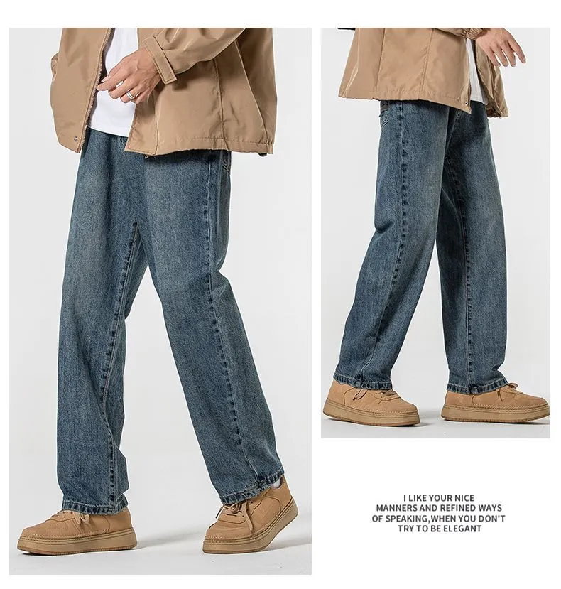 Men's Loose Fit Wide Leg Jeans - Minger American Fashion Brand - All-Match Dagging Straight Long Pants for Men showcase 9