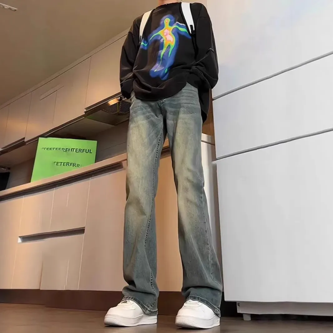 Men's Retro High-Waisted Straight Leg Jeans | Slim Fit Denim Pants for Autumn | American High Street Style | Tall Man Fashion thumbnail 3