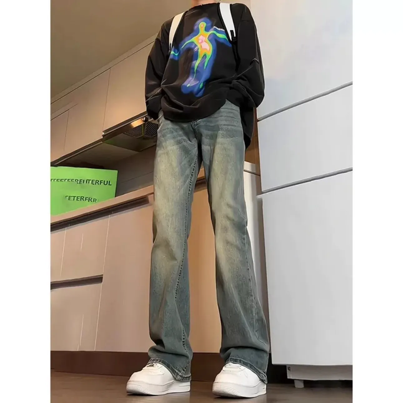 Men's Retro High-Waisted Straight Leg Jeans | Slim Fit Denim Pants for Autumn | American High Street Style | Tall Man Fashion thumbnail 6