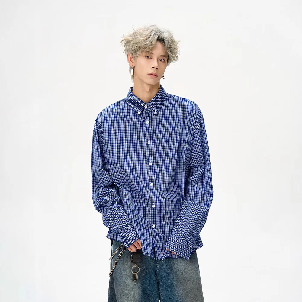Men's Plaid Long Sleeve Shirt Retro American Style Loose Fit Jacket Trendy All-Match Top Spring Autumn Fashion High Street Niche Design thumbnail 1