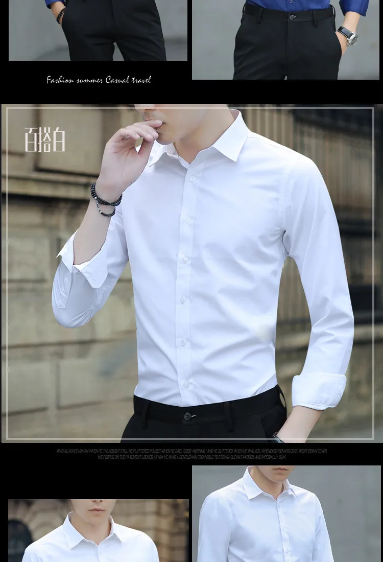 Men's Solid Color Long Sleeve Dress Shirt - Slim Fit Korean Style Business Casual Formal Shirt for Spring & Fall 2025 showcase 10