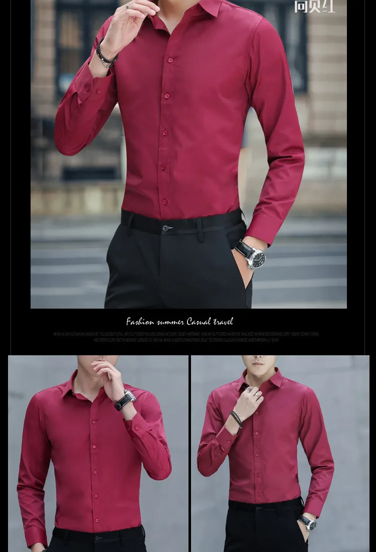 Men's Solid Color Long Sleeve Dress Shirt - Slim Fit Korean Style Business Casual Formal Shirt for Spring & Fall 2025 showcase 14