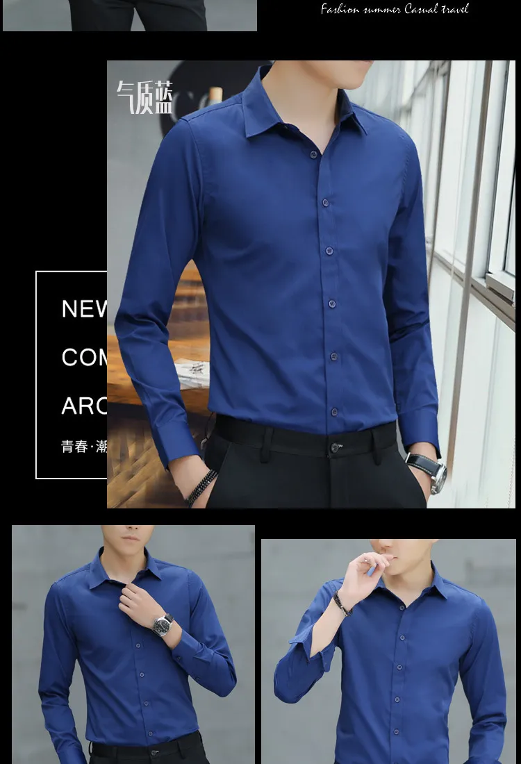 Men's Solid Color Long Sleeve Dress Shirt - Slim Fit Korean Style Business Casual Formal Shirt for Spring & Fall 2025 showcase 9
