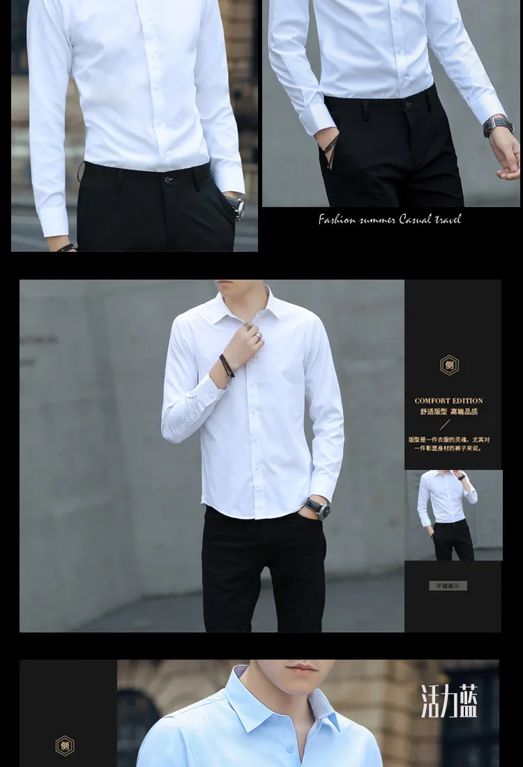 Men's Solid Color Long Sleeve Dress Shirt - Slim Fit Korean Style Business Casual Formal Shirt for Spring & Fall 2025 showcase 11