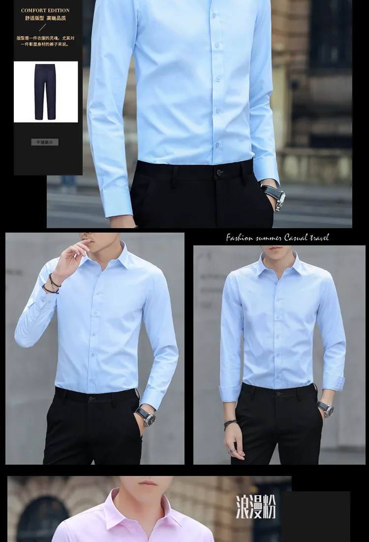 Men's Solid Color Long Sleeve Dress Shirt - Slim Fit Korean Style Business Casual Formal Shirt for Spring & Fall 2025 showcase 12