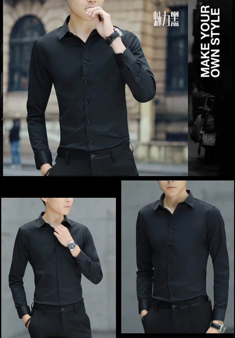 Men's Solid Color Long Sleeve Dress Shirt - Slim Fit Korean Style Business Casual Formal Shirt for Spring & Fall 2025 showcase 8