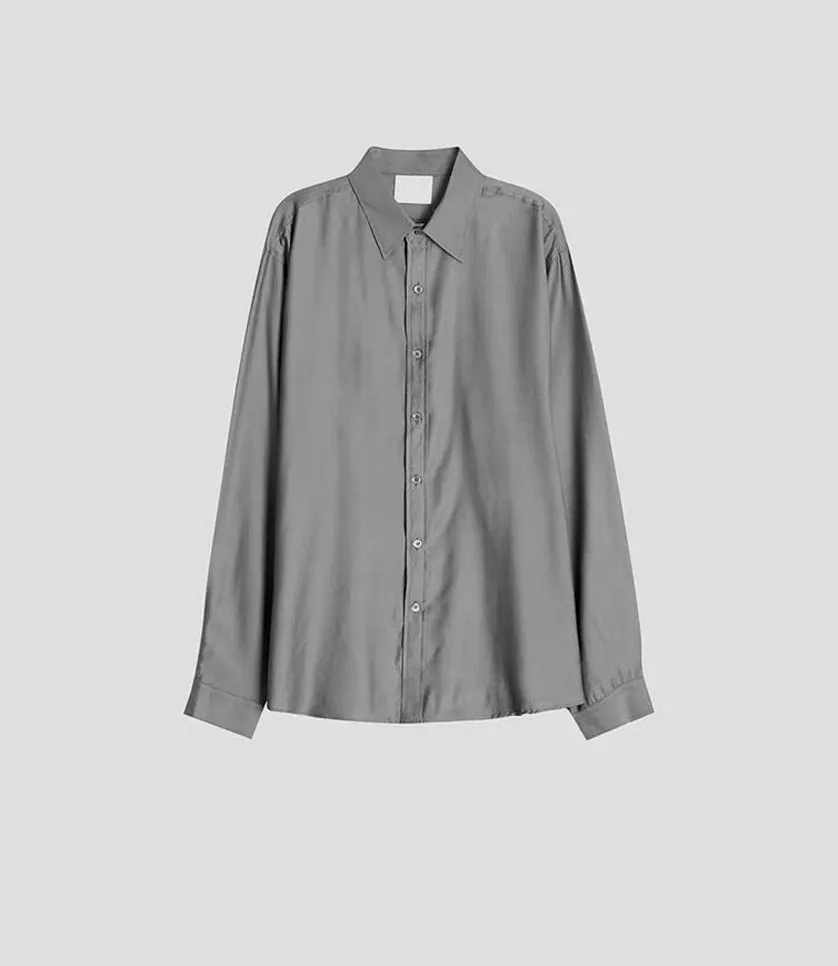 Men's Italian Naples White No-Iron Ice Silk Chiffon Long Sleeve Shirt - Loose Fit Silky Satin Cardigan Work Shirt for Men thumbnail 6