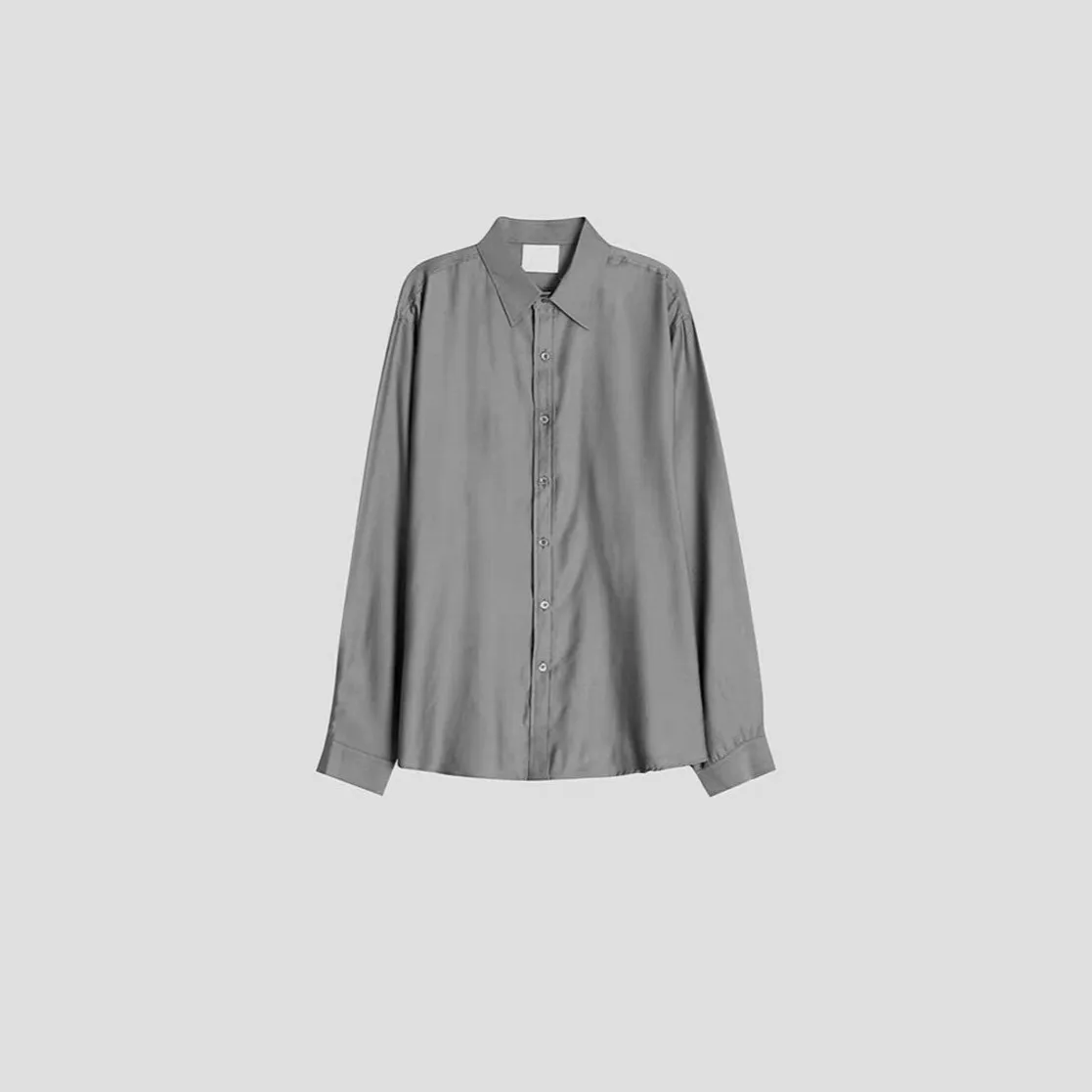 Men's Italian Naples White No-Iron Ice Silk Chiffon Long Sleeve Shirt - Loose Fit Silky Satin Cardigan Work Shirt for Men thumbnail 5