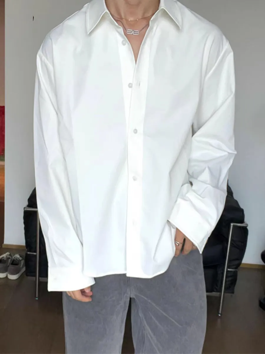 Men's Italian Naples White No-Iron Ice Silk Chiffon Long Sleeve Shirt - Loose Fit Silky Satin Cardigan Work Shirt for Men showcase 5