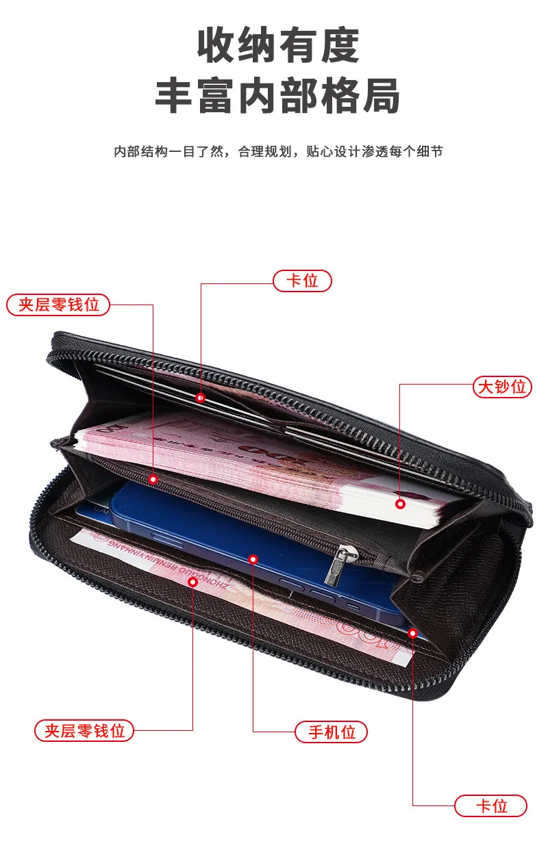 Men's Long Wallet Zipper Closure Large Capacity Clutch Bag Phone Holder Business Card Organizer Casual Fashion Accessory showcase 2