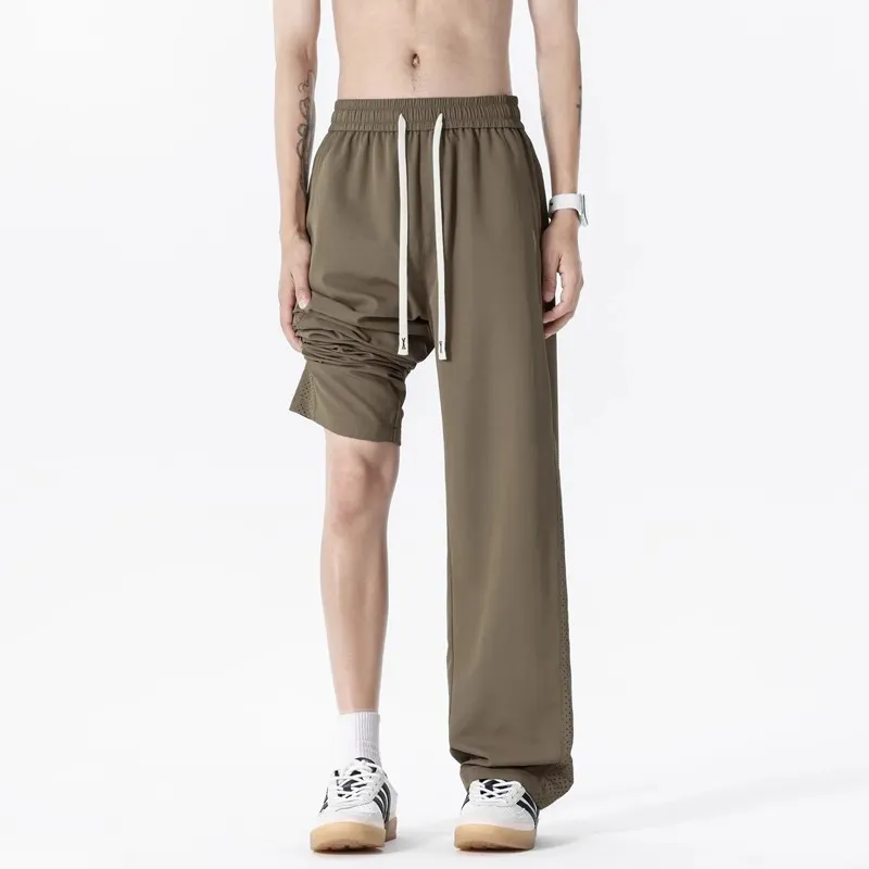 Men's Thin Mesh Breathable Quick-Drying Casual Pants - Summer Lightweight Ice Silk Loose Fit Straight Leg Trousers for Trendy Style thumbnail 5