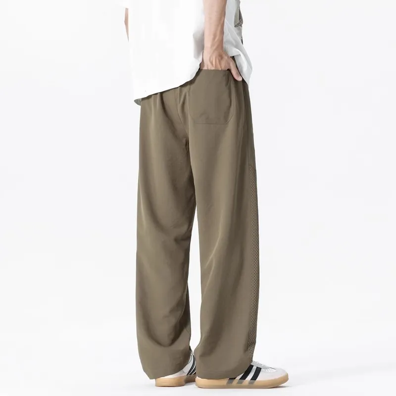 Men's Thin Mesh Breathable Quick-Drying Casual Pants - Summer Lightweight Ice Silk Loose Fit Straight Leg Trousers for Trendy Style thumbnail 4