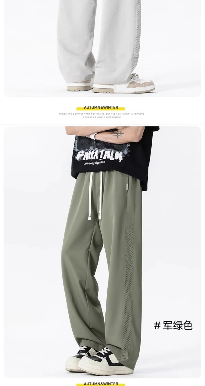 Men's Thin Mesh Breathable Quick-Drying Casual Pants - Summer Lightweight Ice Silk Loose Fit Straight Leg Trousers for Trendy Style showcase 8