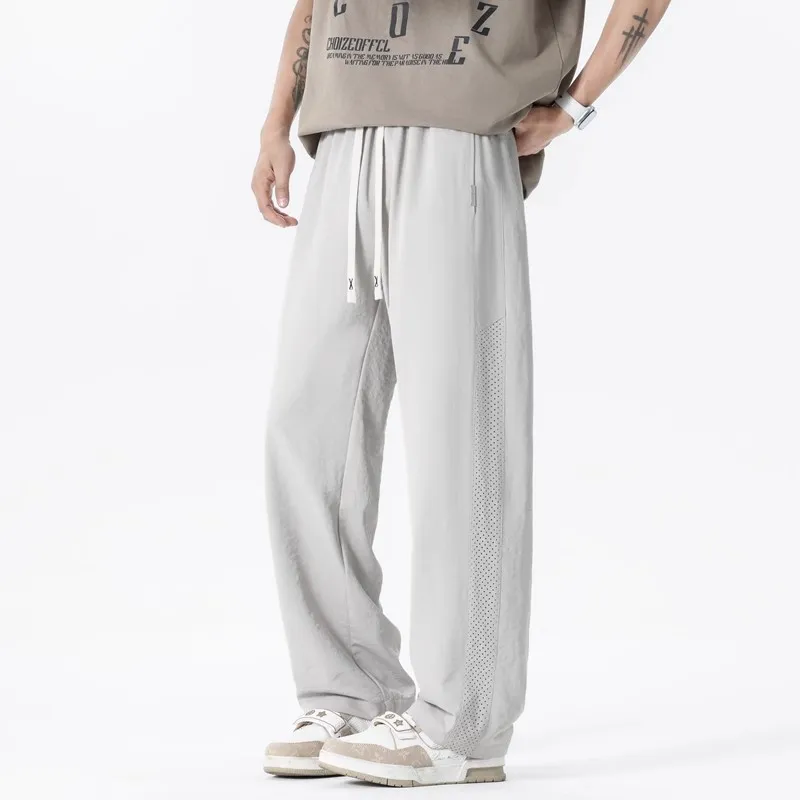 Men's Thin Mesh Breathable Quick-Drying Casual Pants - Summer Lightweight Ice Silk Loose Fit Straight Leg Trousers for Trendy Style thumbnail 3