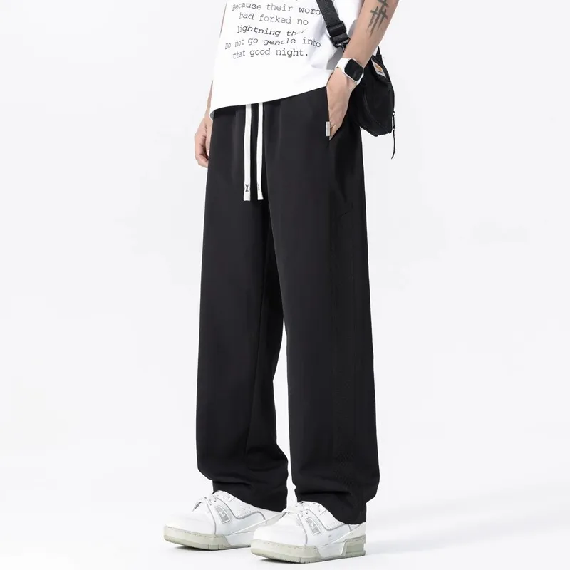 Men's Thin Mesh Breathable Quick-Drying Casual Pants - Summer Lightweight Ice Silk Loose Fit Straight Leg Trousers for Trendy Style thumbnail 2