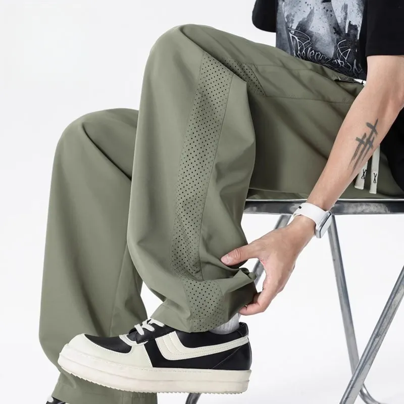Men's Thin Mesh Breathable Quick-Drying Casual Pants - Summer Lightweight Ice Silk Loose Fit Straight Leg Trousers for Trendy Style thumbnail 1