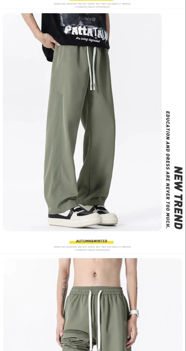 Men's Thin Mesh Breathable Quick-Drying Casual Pants - Summer Lightweight Ice Silk Loose Fit Straight Leg Trousers for Trendy Style showcase 9