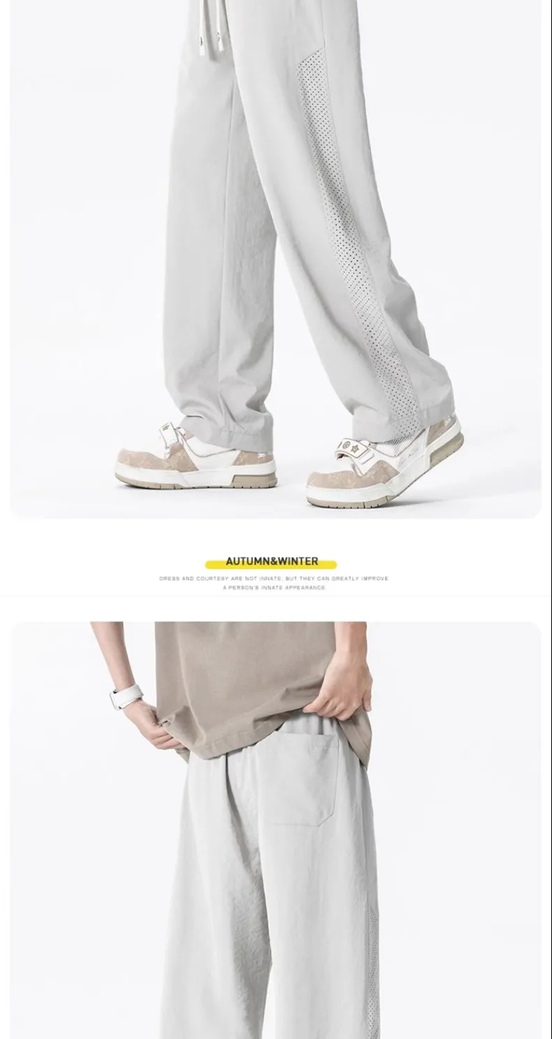 Men's Thin Mesh Breathable Quick-Drying Casual Pants - Summer Lightweight Ice Silk Loose Fit Straight Leg Trousers for Trendy Style showcase 7