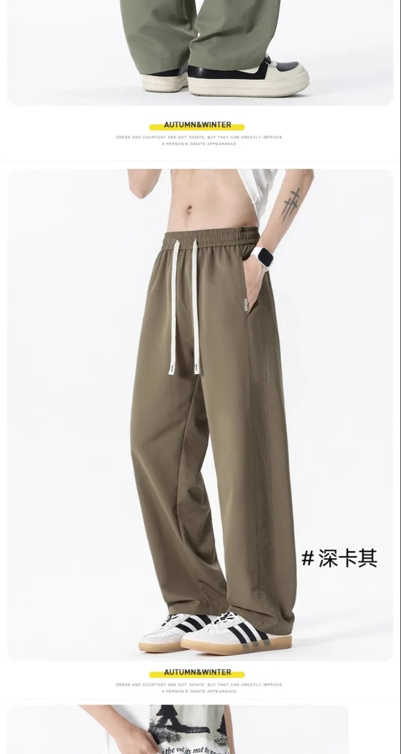 Men's Thin Mesh Breathable Quick-Drying Casual Pants - Summer Lightweight Ice Silk Loose Fit Straight Leg Trousers for Trendy Style showcase 11