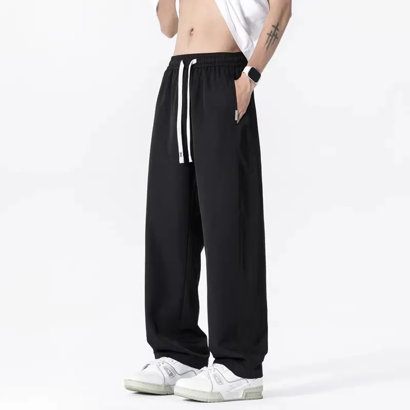 Men's Thin Mesh Breathable Quick-Drying Casual Pants - Summer Lightweight Ice Silk Loose Fit Straight Leg Trousers for Trendy Style thumbnail 7