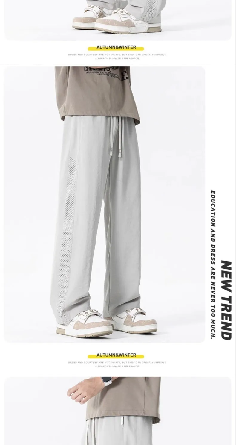 Men's Thin Mesh Breathable Quick-Drying Casual Pants - Summer Lightweight Ice Silk Loose Fit Straight Leg Trousers for Trendy Style showcase 6