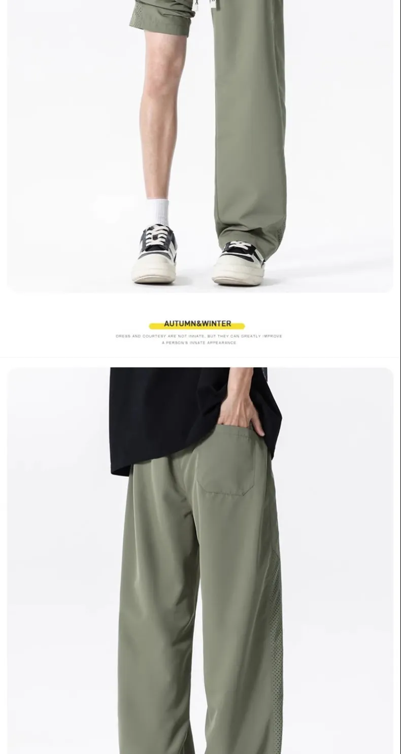 Men's Thin Mesh Breathable Quick-Drying Casual Pants - Summer Lightweight Ice Silk Loose Fit Straight Leg Trousers for Trendy Style showcase 10