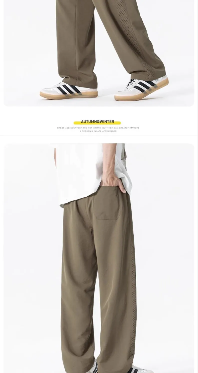 Men's Thin Mesh Breathable Quick-Drying Casual Pants - Summer Lightweight Ice Silk Loose Fit Straight Leg Trousers for Trendy Style showcase 13