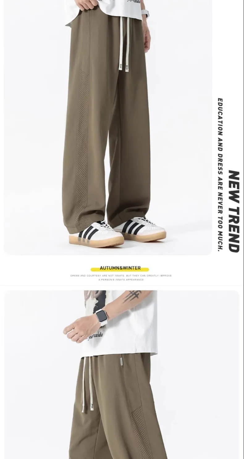 Men's Thin Mesh Breathable Quick-Drying Casual Pants - Summer Lightweight Ice Silk Loose Fit Straight Leg Trousers for Trendy Style showcase 12