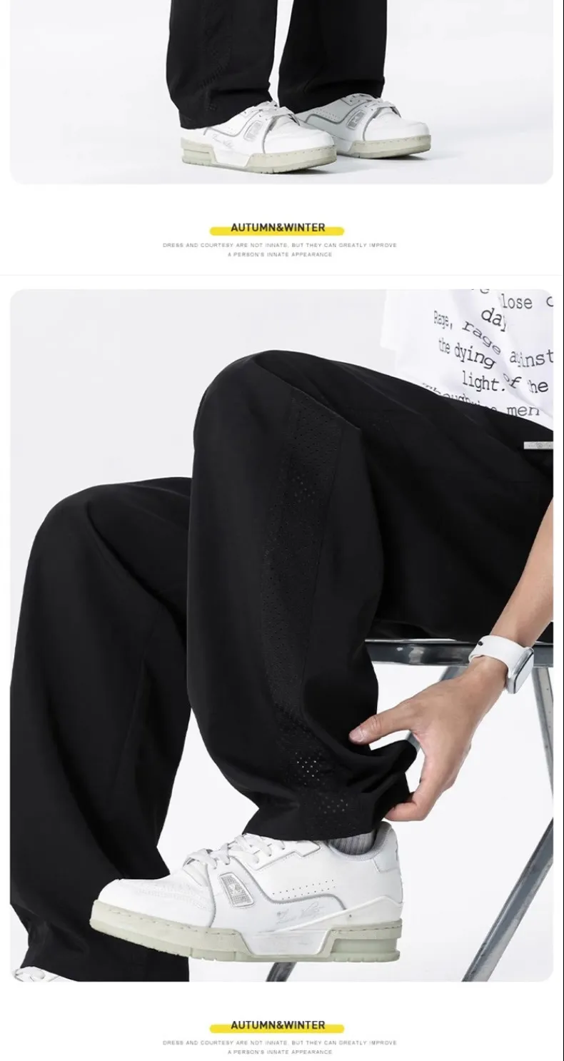 Men's Thin Mesh Breathable Quick-Drying Casual Pants - Summer Lightweight Ice Silk Loose Fit Straight Leg Trousers for Trendy Style showcase 16