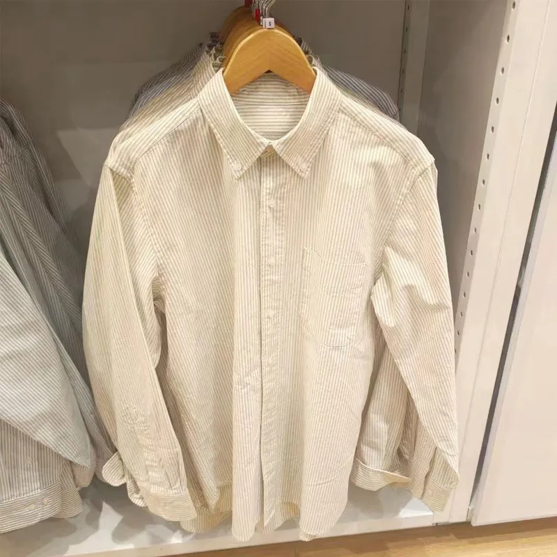 Men's Long Sleeve Oxford Shirt - Japanese Style Business Casual Button Down Shirt for Autumn - Slim Fit, Comfortable Cotton Blend thumbnail 6