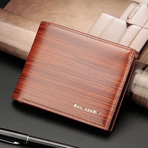 Men's Leather Wallet, Baellerry European American Style, Short Horizontal Bifold Wallet with Bark Pattern, Stylish and Durable for Everyday Use