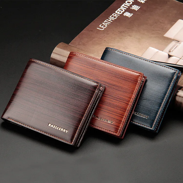 Men's Leather Wallet, Baellerry European American Style, Short Horizontal Bifold Wallet with Bark Pattern, Stylish and Durable for Everyday Use showcase 1