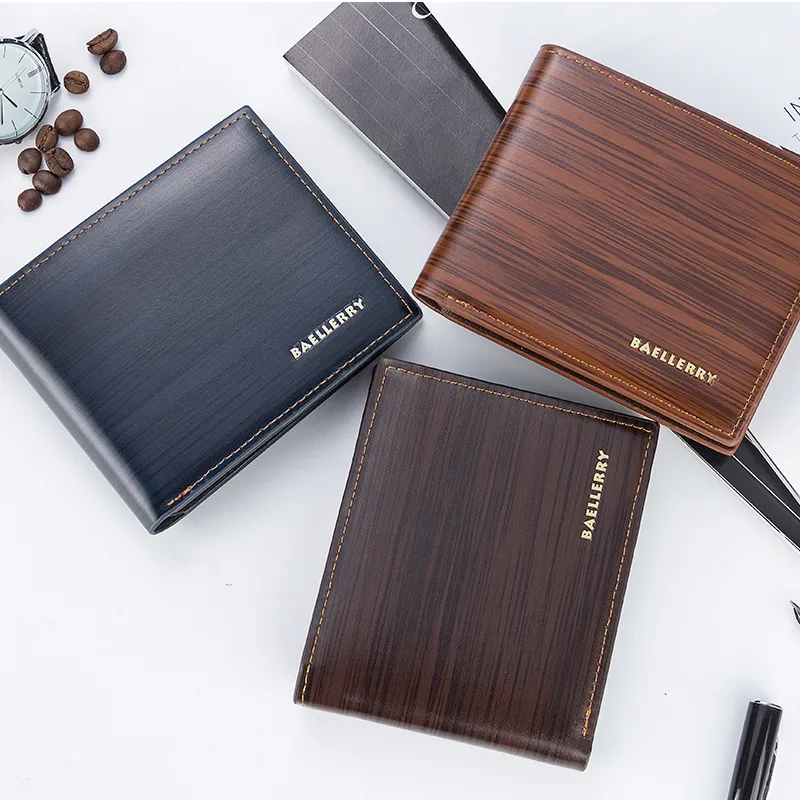 Men's Leather Wallet, Baellerry European American Style, Short Horizontal Bifold Wallet with Bark Pattern, Stylish and Durable for Everyday Use thumbnail 2