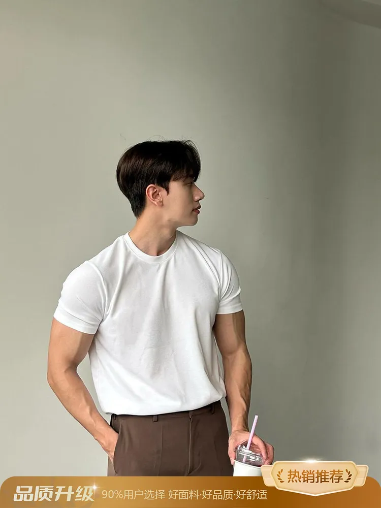 Men's Short Sleeve Slim Fit T-Shirt - Summer Round Neck Bodysuit, Elastic Fitness Training Base Layer, Casual Outdoor Wear thumbnail 10