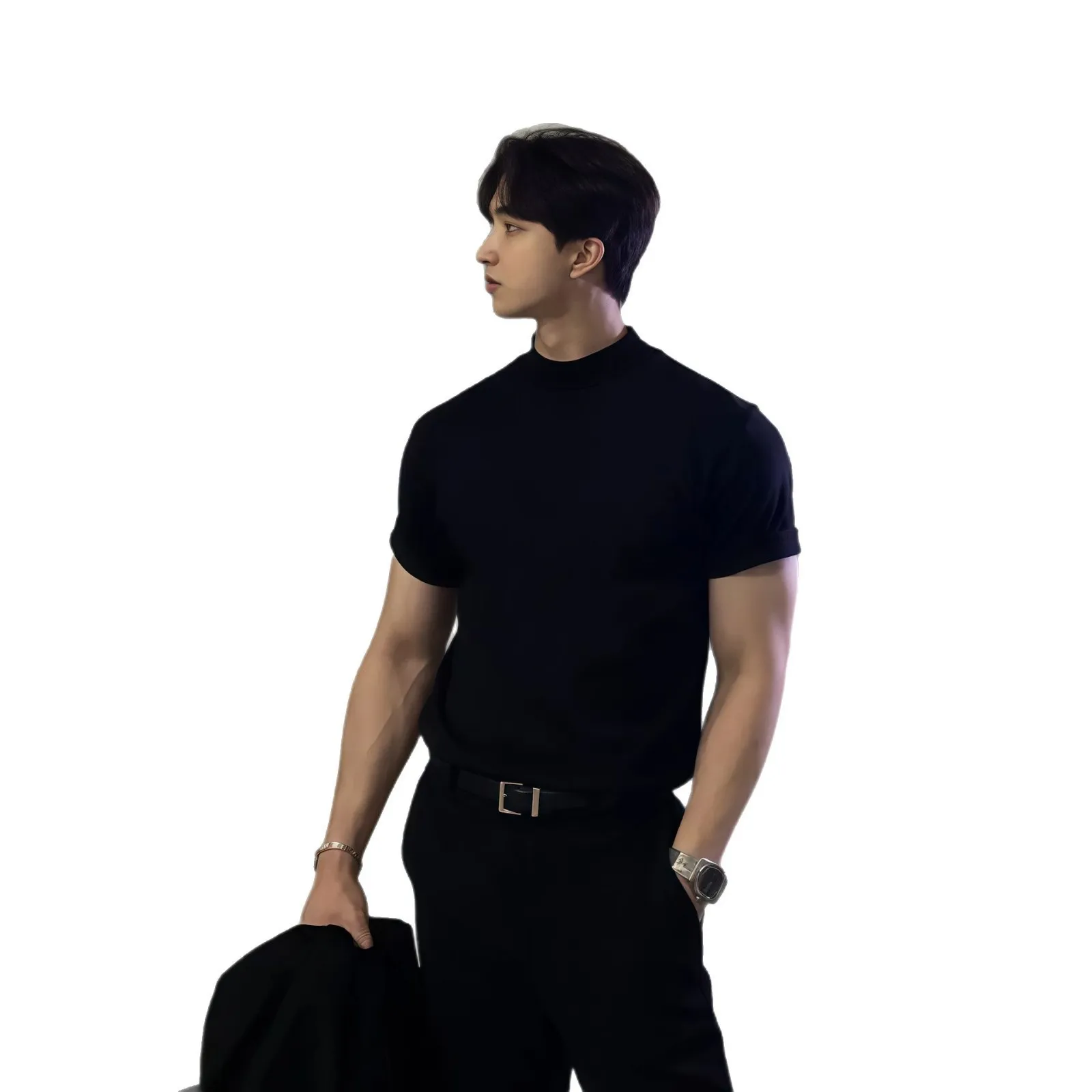 Men's Short Sleeve Slim Fit T-Shirt - Summer Round Neck Bodysuit, Elastic Fitness Training Base Layer, Casual Outdoor Wear thumbnail 5