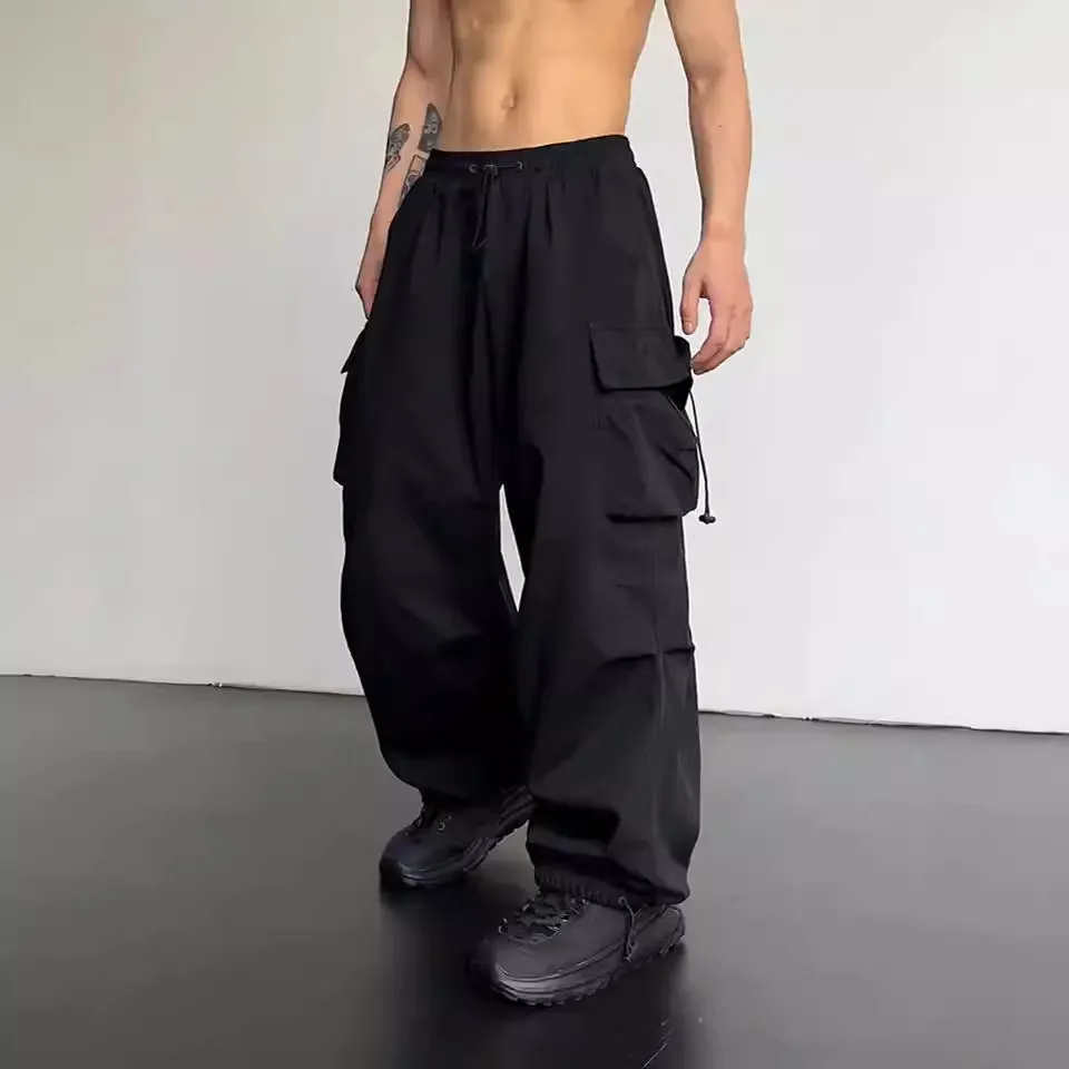 Men's Quick-Drying Overalls Summer 2024 Parachute Pants High Waist Wide Leg Casual Sports Trousers Lightweight Breathable Outdoor Work Pants thumbnail 1