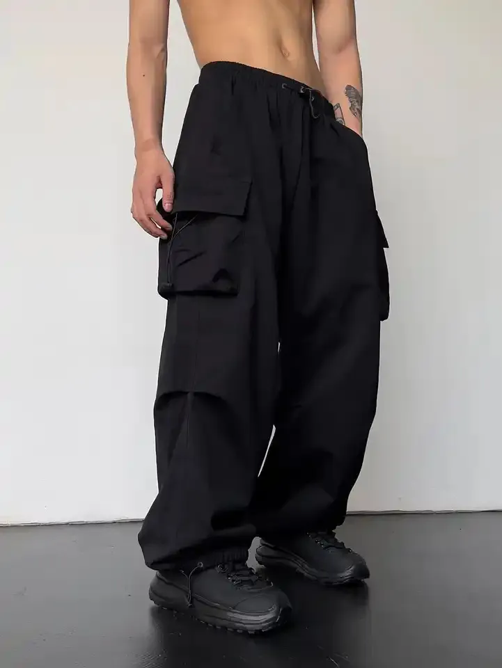 Men's Quick-Drying Overalls Summer 2024 Parachute Pants High Waist Wide Leg Casual Sports Trousers Lightweight Breathable Outdoor Work Pants showcase 4
