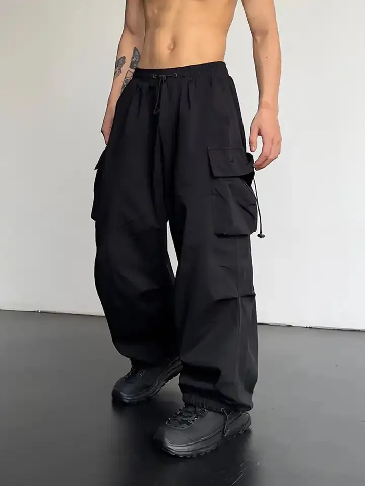 Men's Quick-Drying Overalls Summer 2024 Parachute Pants High Waist Wide Leg Casual Sports Trousers Lightweight Breathable Outdoor Work Pants showcase 3