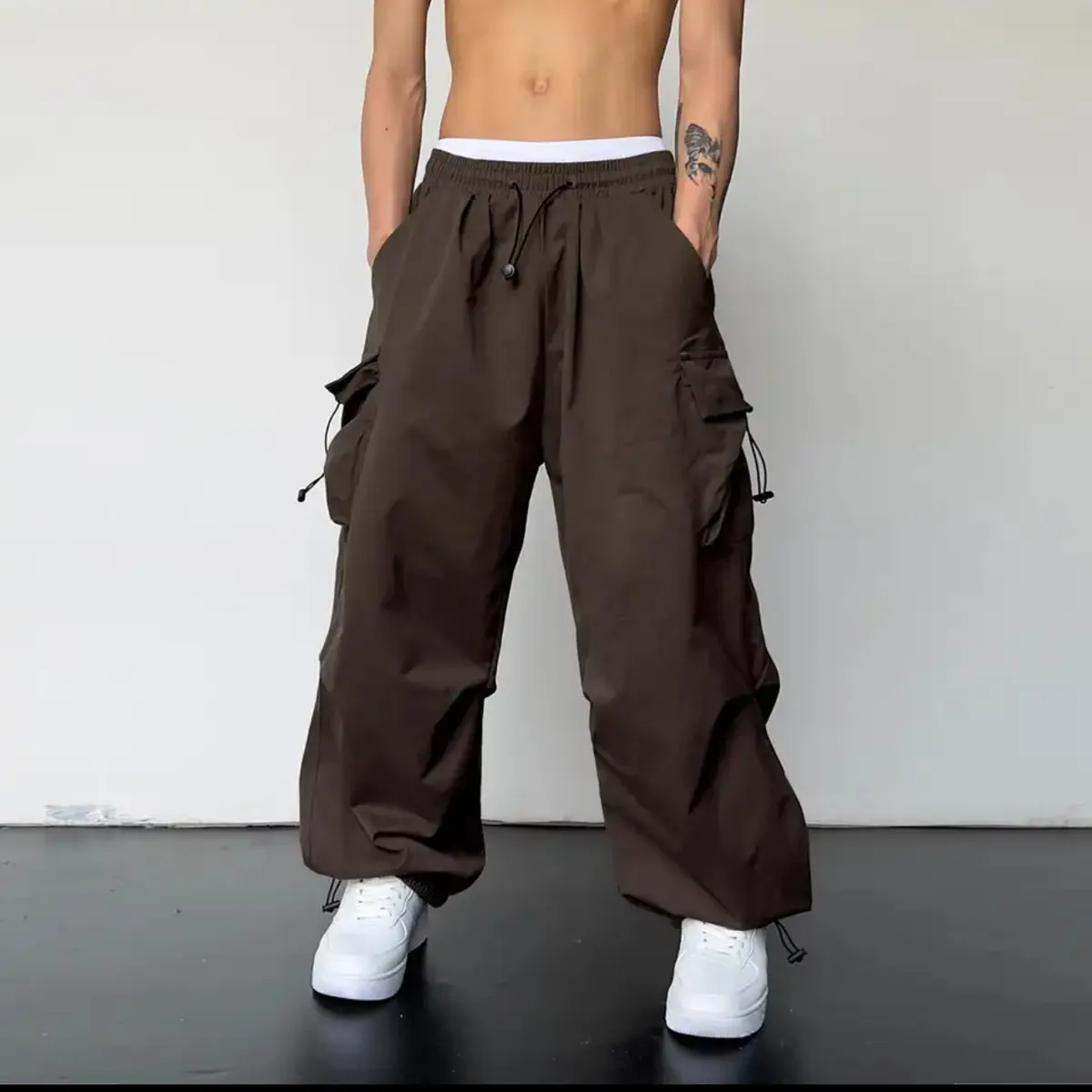 Men's Quick-Drying Overalls Summer 2024 Parachute Pants High Waist Wide Leg Casual Sports Trousers Lightweight Breathable Outdoor Work Pants showcase 8