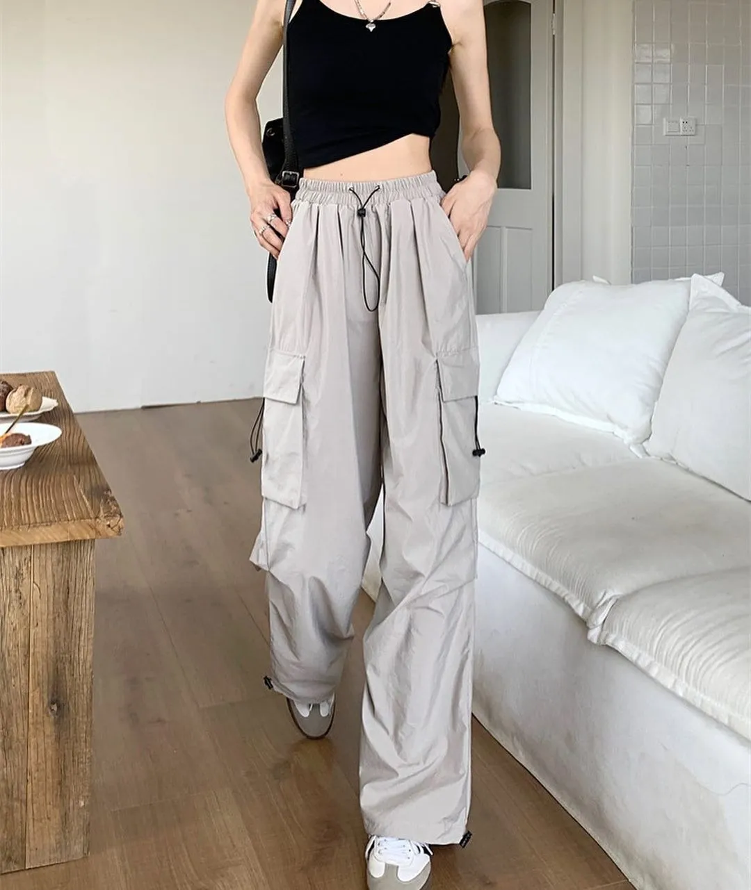 Men's Quick-Drying Overalls Summer 2024 Parachute Pants High Waist Wide Leg Casual Sports Trousers Lightweight Breathable Outdoor Work Pants thumbnail 7