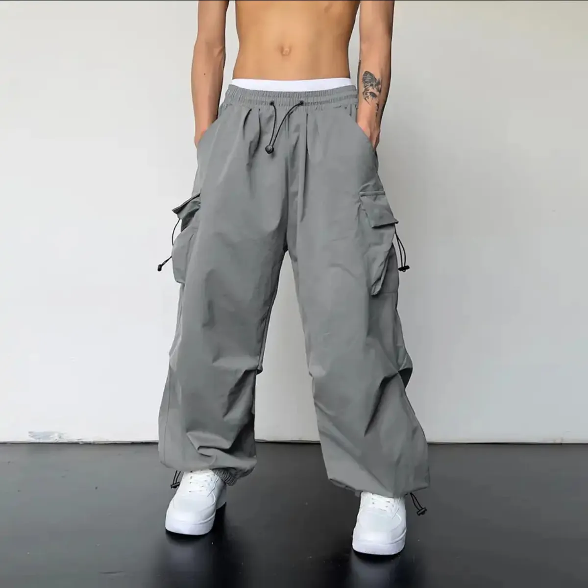 Men's Quick-Drying Overalls Summer 2024 Parachute Pants High Waist Wide Leg Casual Sports Trousers Lightweight Breathable Outdoor Work Pants showcase 6