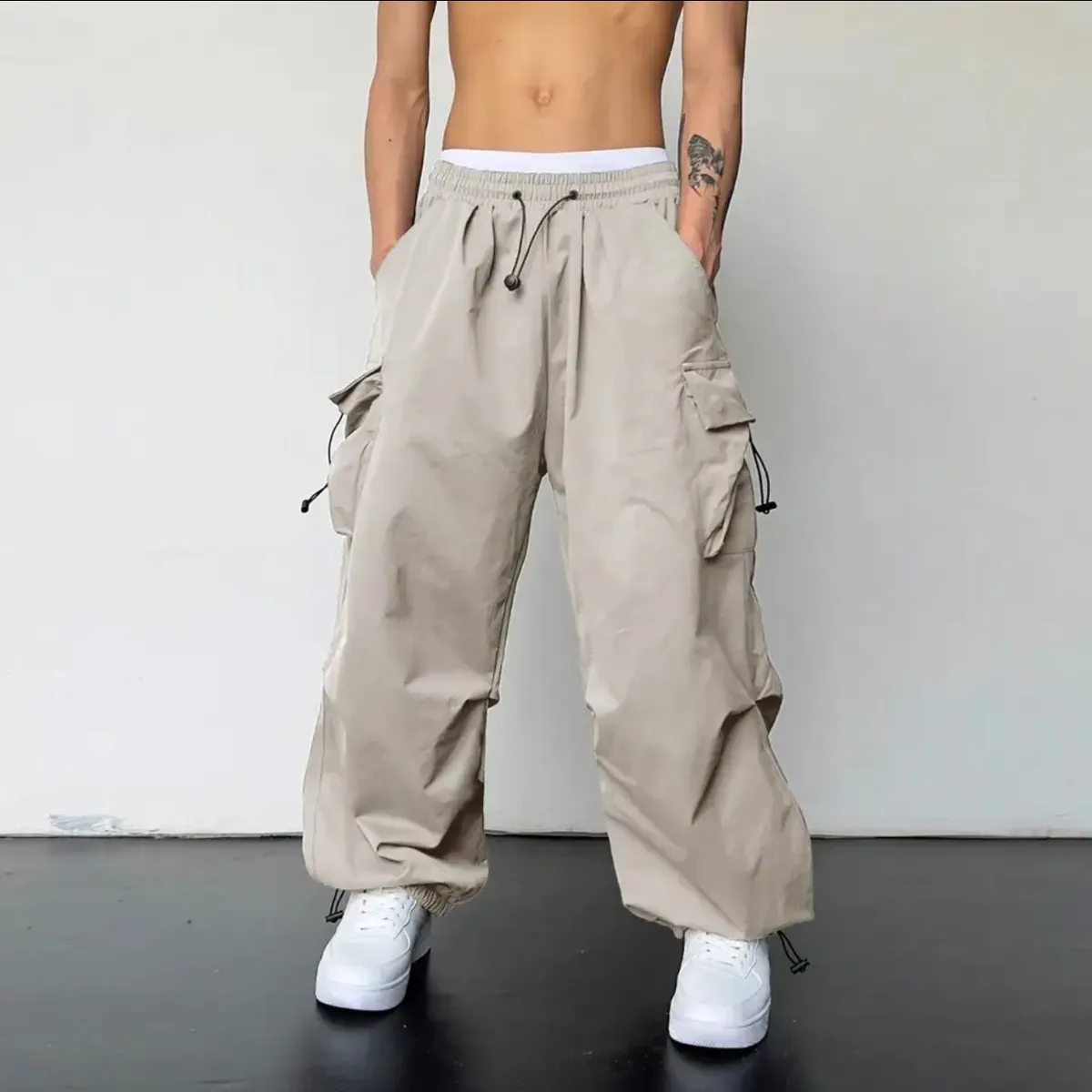 Men's Quick-Drying Overalls Summer 2024 Parachute Pants High Waist Wide Leg Casual Sports Trousers Lightweight Breathable Outdoor Work Pants showcase 5
